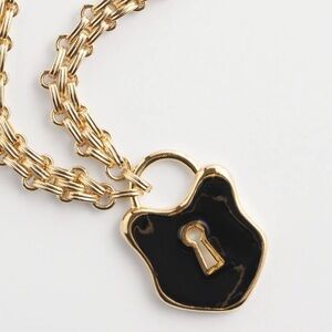 Gold and Black Inlay Padlock Pendant Necklace